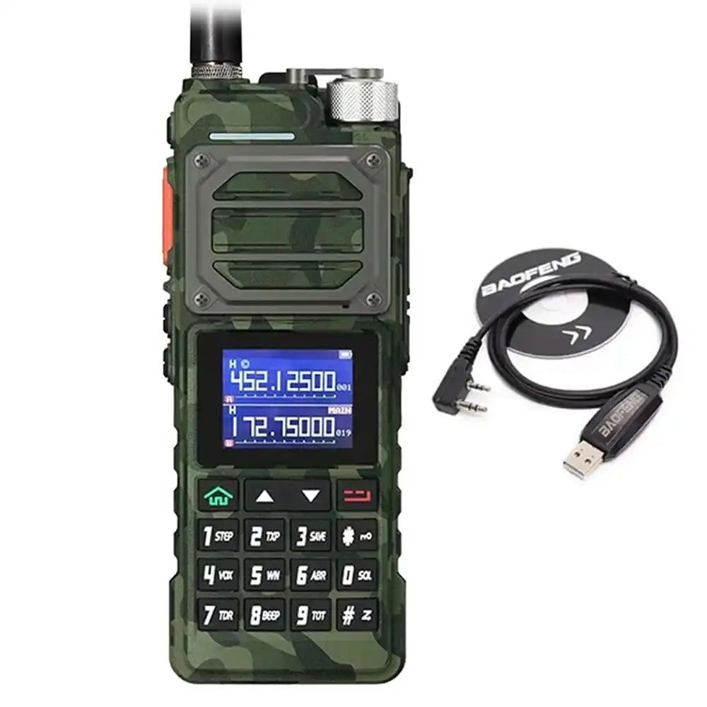 Baofeng UV-25 10W Militär-Walkie-Talkie in Grün mit Programmierkabel.