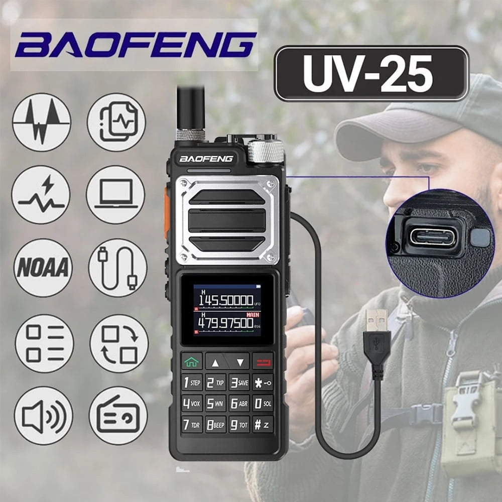 Baofeng UV-25 Walkie-Talkie, das die '2 Sekunden Frequenzkopie'-Funktion erklärt und demonstriert, wie Frequenzen schnell zwischen Funkgeräten verschiedener Marken übertragen werden können