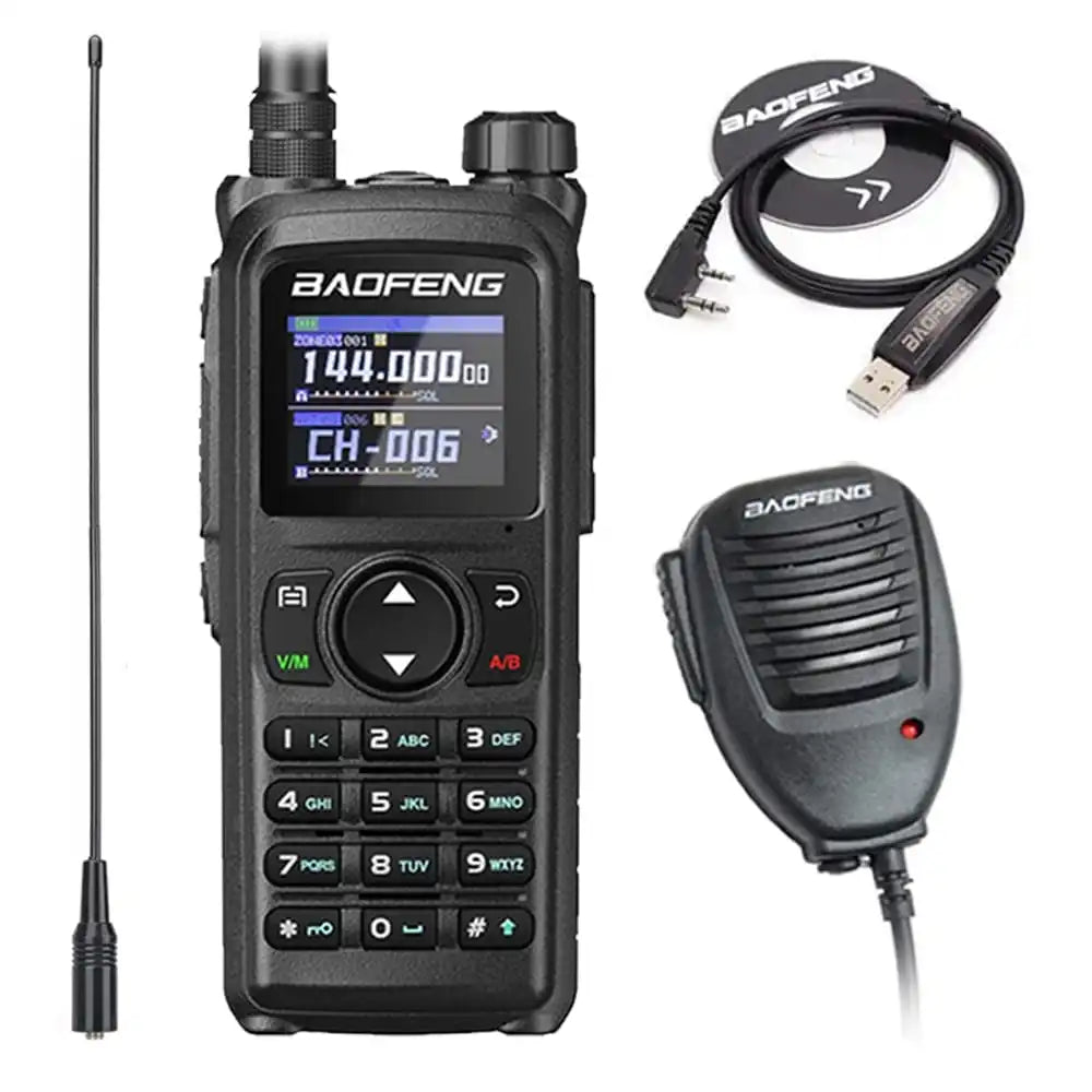 Baofeng UV-28 Pro GPS Bluetooth 10W Funkgerät mit Lautsprechermikrofon, Programmierkabel und NA-771 Antenne.