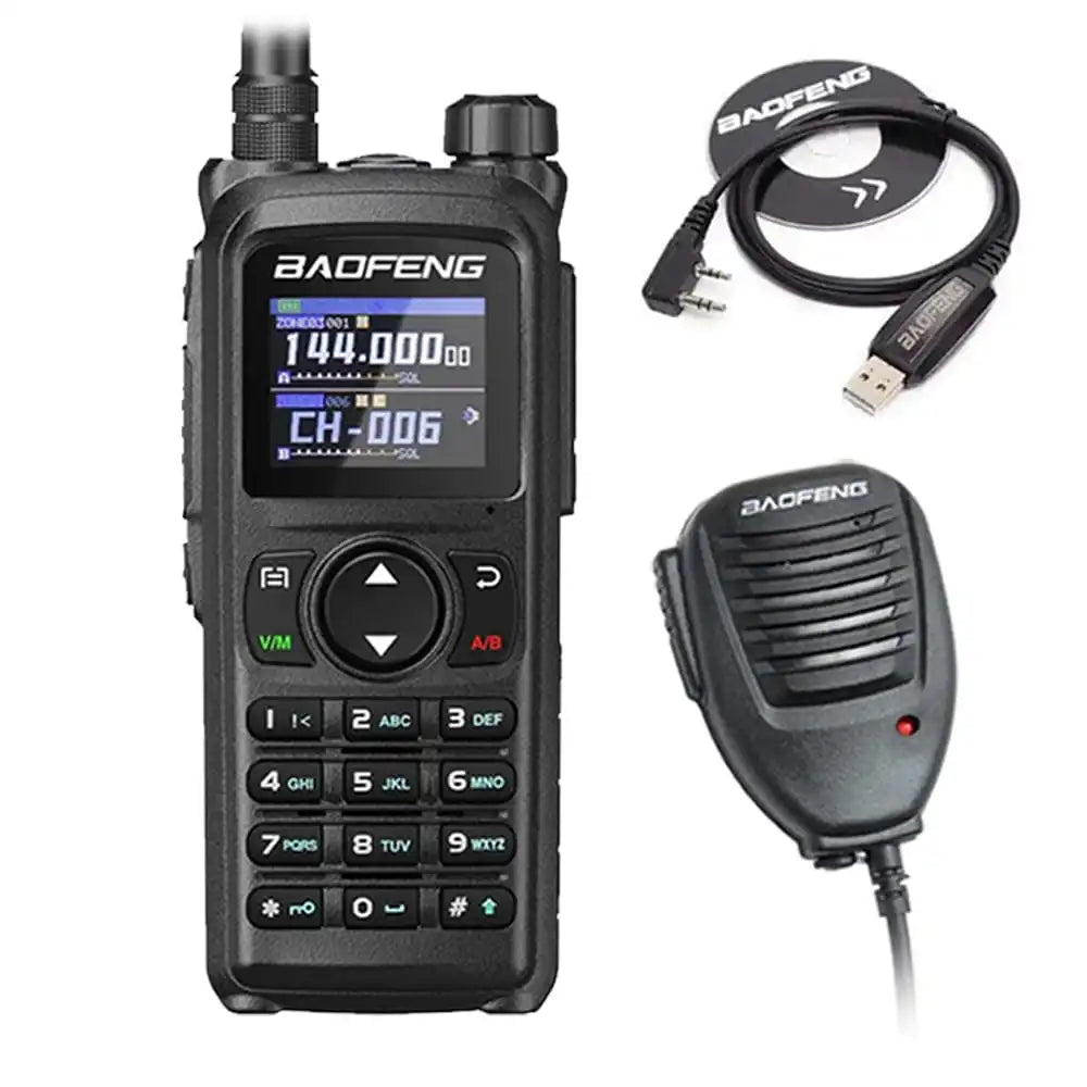 Baofeng UV-28 Pro GPS Bluetooth 10W Funkgerät mit Lautsprechermikrofon und Programmierkabel.