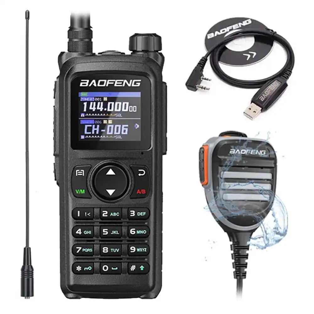 Baofeng UV-28 Pro GPS Bluetooth 10W Walkie-Talkie mit wasserdichtem Lautsprechermikrofon, Programmierkabel und NA-771 Antenne.