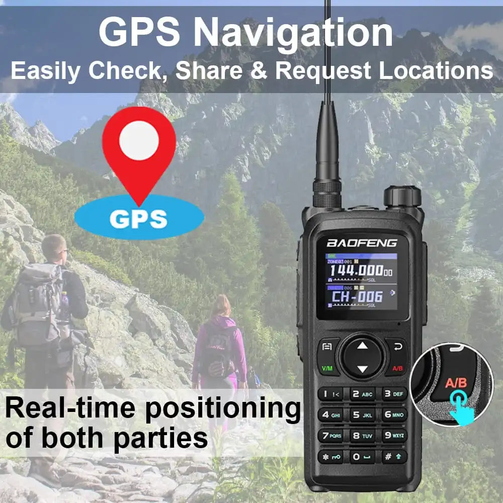Baofeng UV-28 Pro Funkgerät mit GPS-Navigation, ermöglicht einfaches Überprüfen, Teilen und Anfordern von Standorten in Echtzeit.