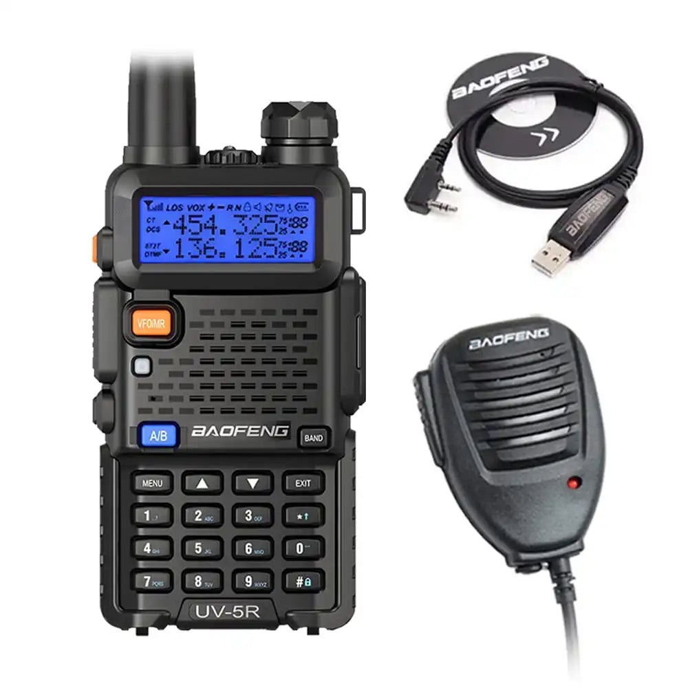 Baofeng UV-5R Schwarz-Funkgerät inklusive Lautsprechermikrofon und Programmierkabel für vielseitigen Einsatz