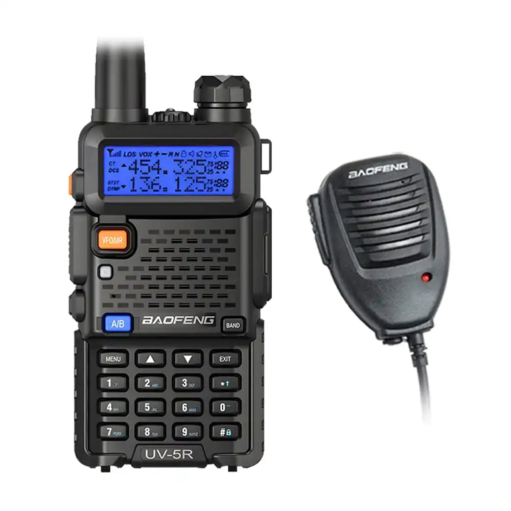 Baofeng UV-5R Walkie-Talkie in Schwarz mit praktischem externem Lautsprechermikrofon