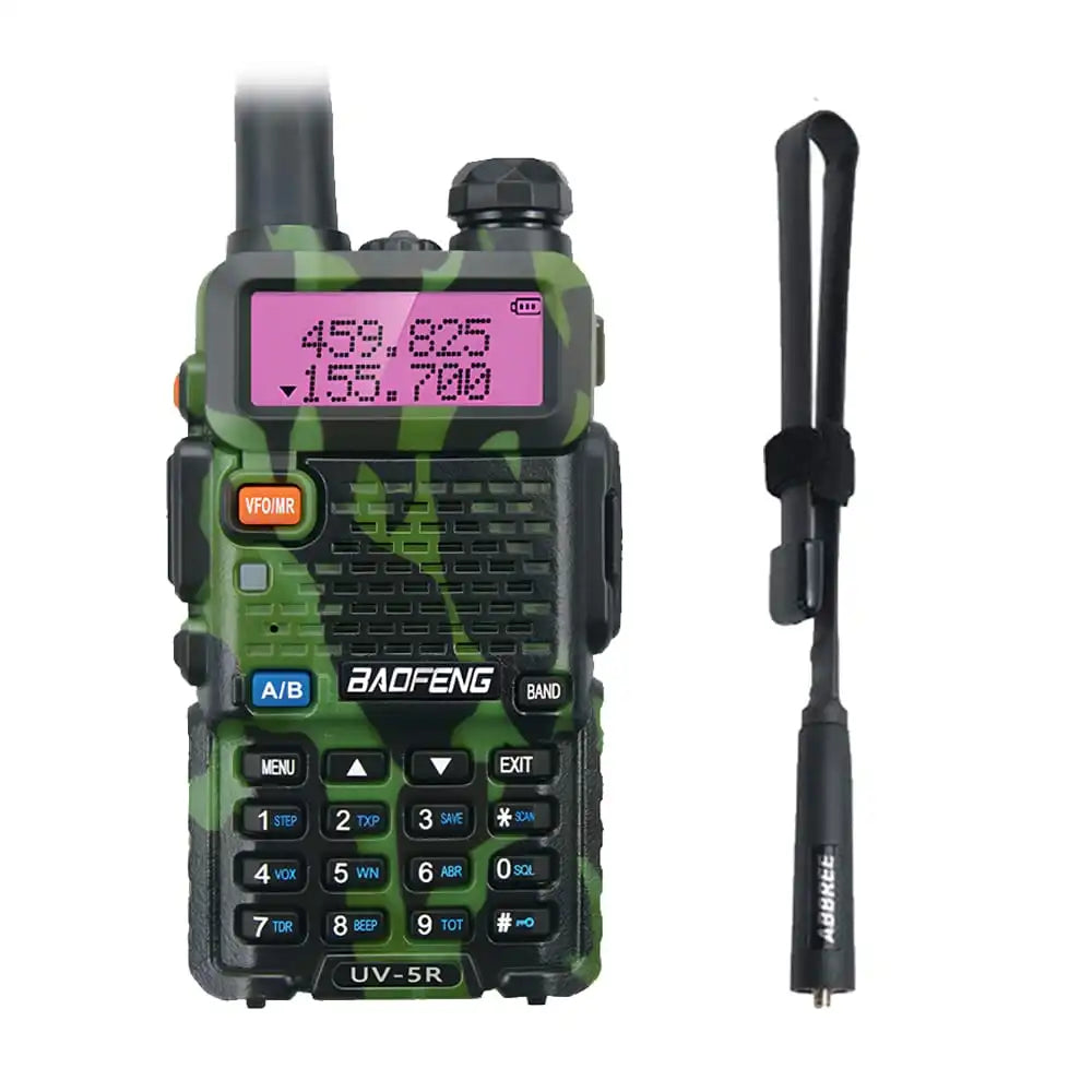 Baofeng UV-5R Dualband-Funkgerät in Camouflage-Grün mit 47cm CS-Antenne für verbesserte Reichweite