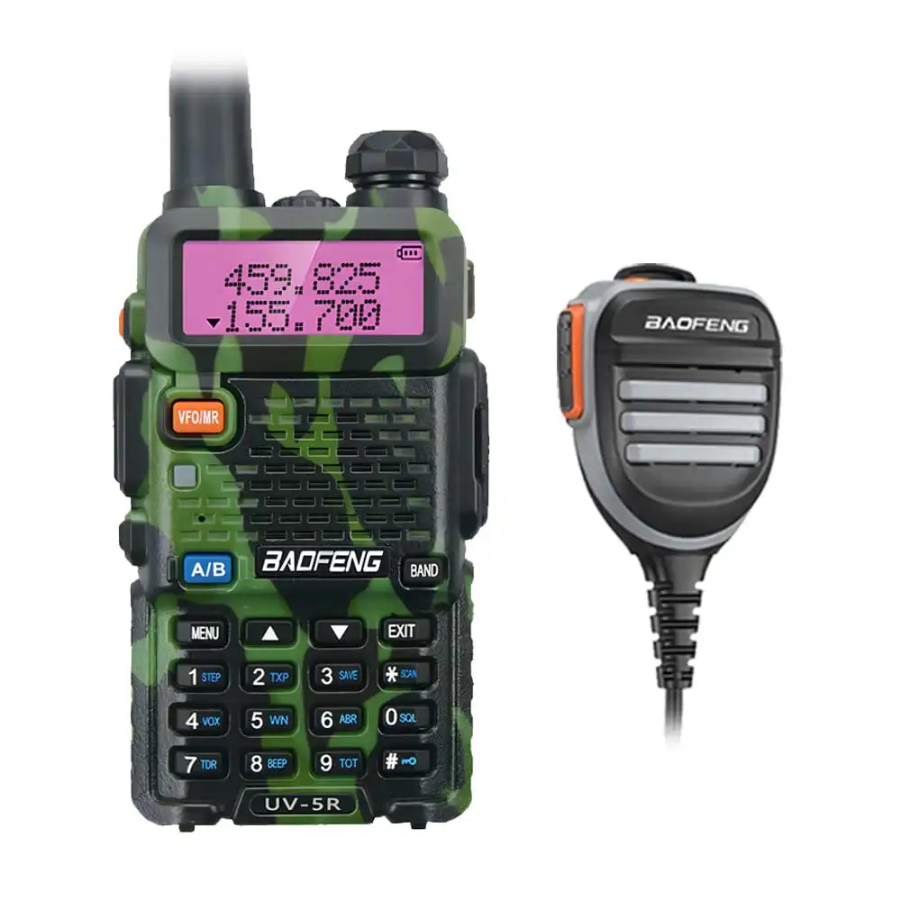 Baofeng UV-5R Funkgerät in Camouflage-Optik mit robustem, wasserdichtem Lautsprechermikrofon