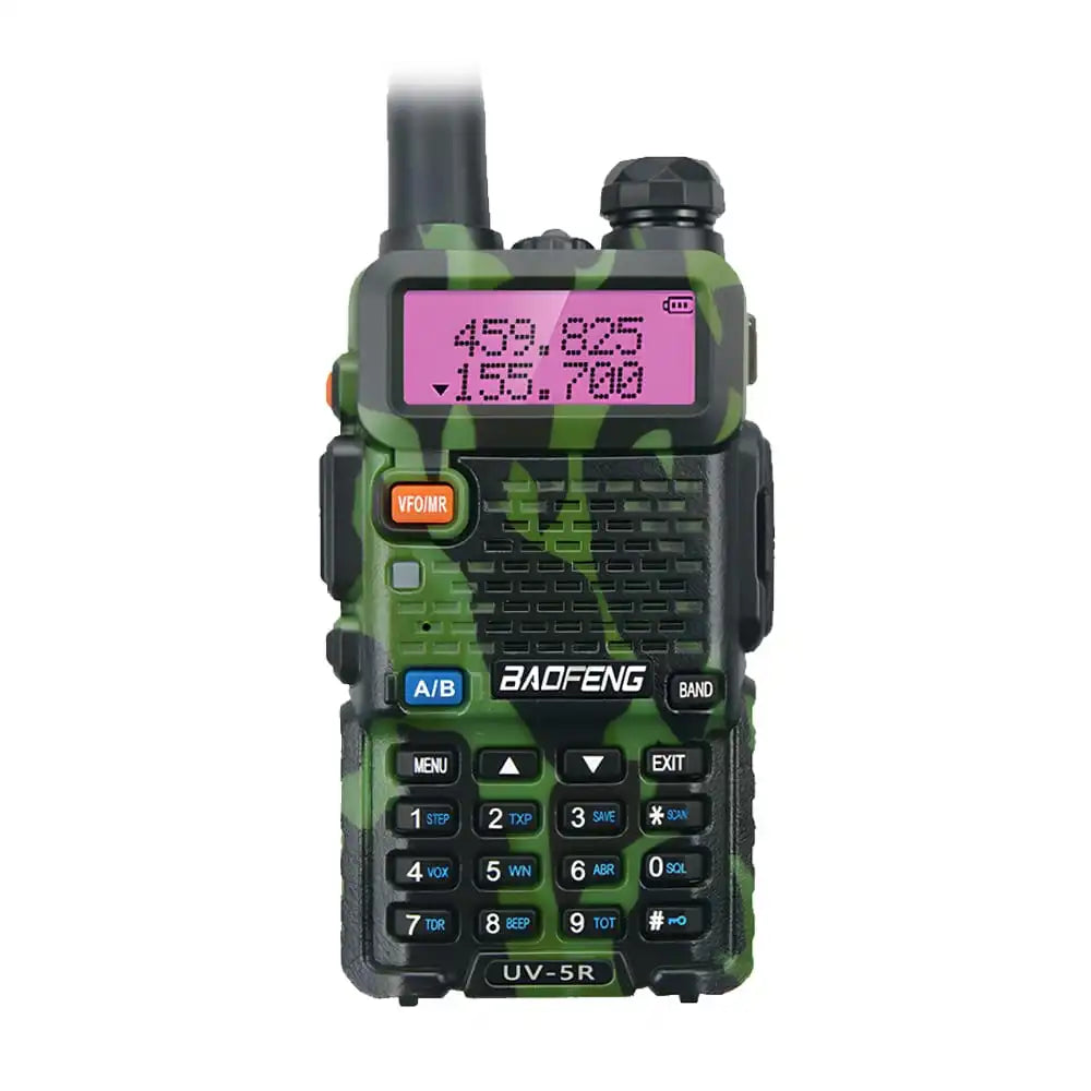 Baofeng UV-5R Dualband-Handfunkgerät in Camouflage-Grün, ideal für Outdoor-Aktivitäten