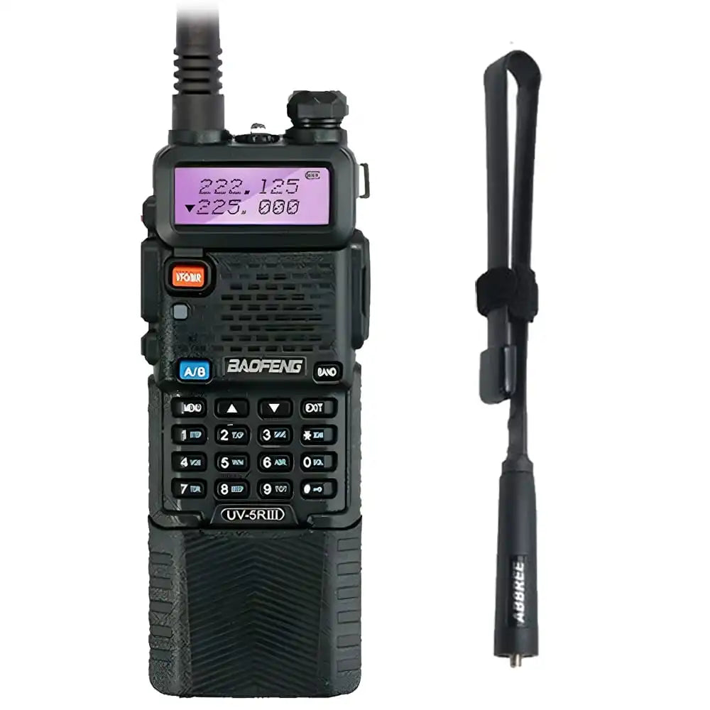 Baofeng UV-5R III Tri-Band Walkie-Talkie mit 3800mAh Akku und taktischer 47cm CS Antenne, ideal für verbesserte Reichweite und professionelle Nutzung.
