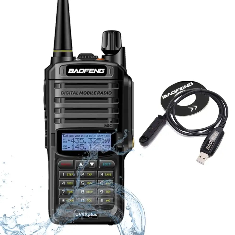 Baofeng UV-9R Plus Funkgerät, 8W, wasserdicht, mit Programmierkabel zur PC-Konfiguration und Frequenzeinstellung – ideal für Funkamateure und Profis.