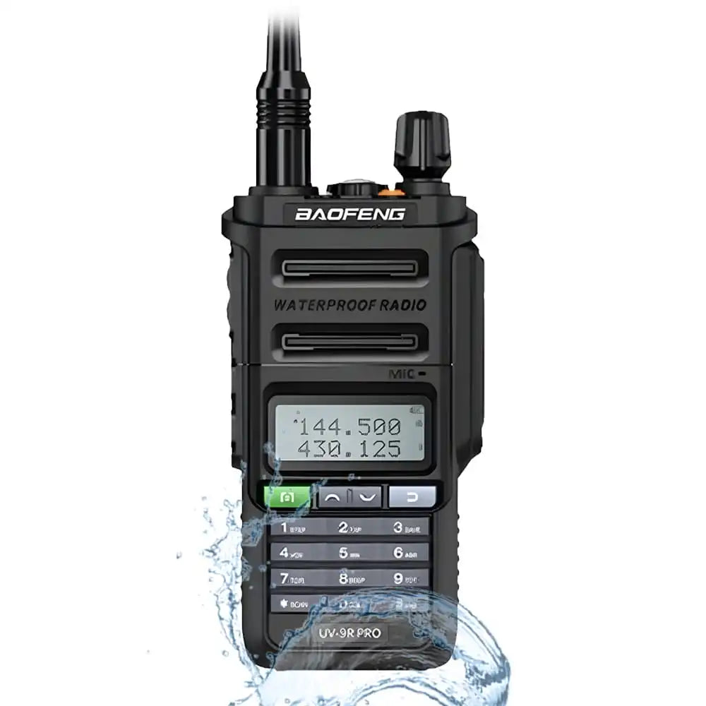 Schwarzes Baofeng UV-9R Pro 8W IP68 wasserdichtes Dualband-Funkgerät.