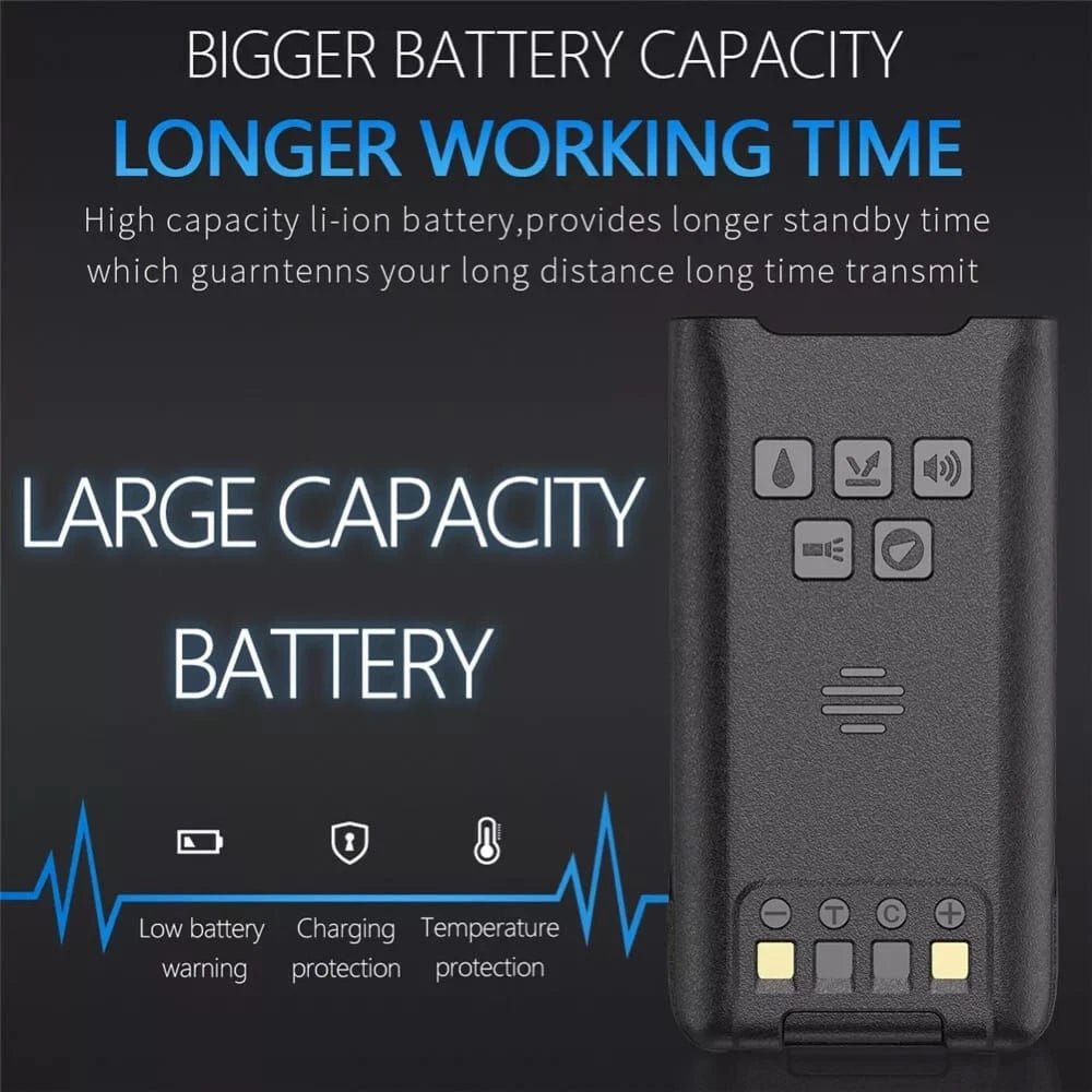 Baofeng UV-9R Pro Akku mit großer Kapazität für längere Arbeitszeit, Li-Ionen-Akku mit Niedrigbatteriewarnung, Lade- und Temperaturschutz für zuverlässige Langstreckenübertragung.