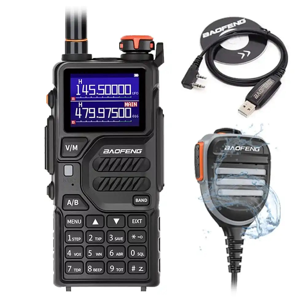 Baofeng UV-K5 Plus 10W Langstrecken-Walkie-Talkie mit wasserdichtem Lautsprechermikrofon und Programmierkabel