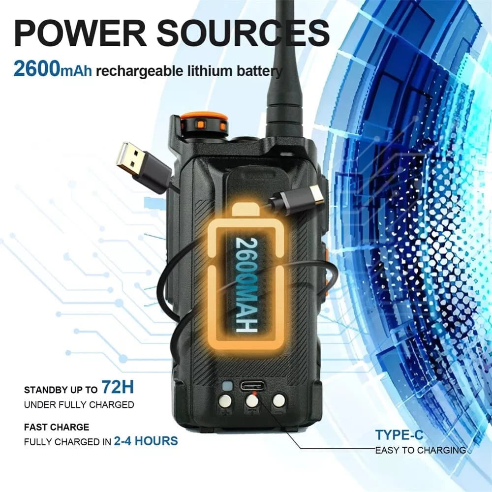 Baofeng UV-K6 Walkie-Talkie mit 2600mAh Akku und Typ-C Ladeanschluss für bis zu 72 Stunden Standby-Zeit
