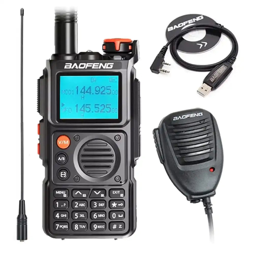 Komplettset Baofeng UV-K6: Walkie-Talkie, Lautsprecher-Mikrofon, Programmierkabel und NA-771 Antenne für professionelle Anwendungen