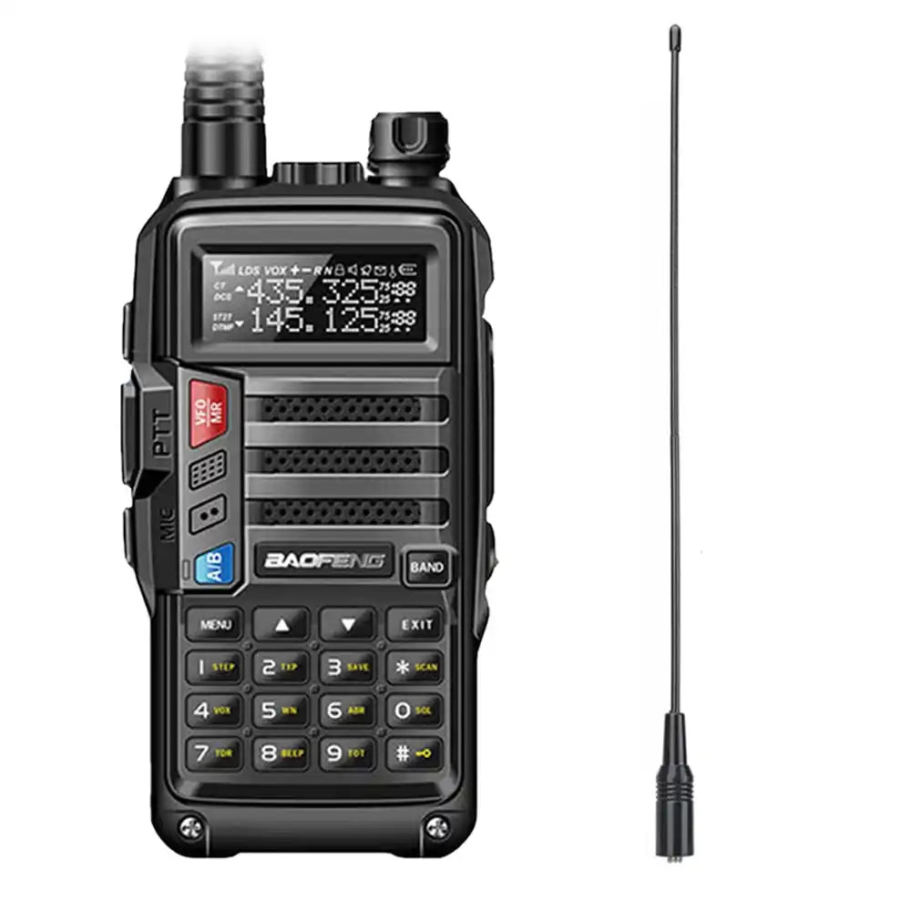 Baofeng UV-S9 Tri-Band 8W Walkie-Talkie in Schwarz mit hochleistungsfähiger NA-771 Antenne für optimale Signalstärke.