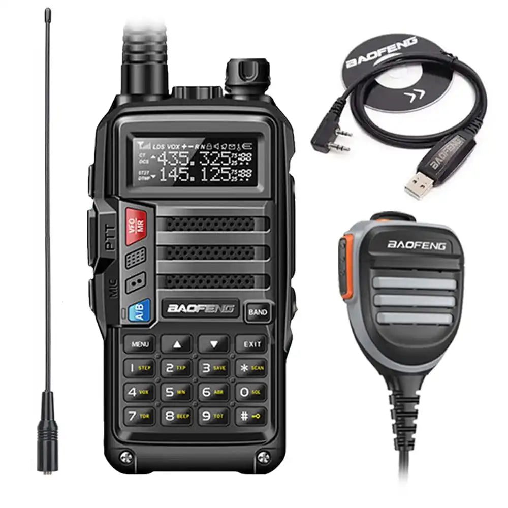 Baofeng UV-S9 Tri-Band 8W Funkgerät schwarz, komplettset mit Programmierkabel, wasserdichtem Lautsprechermikrofon und NA-771 Antenne.