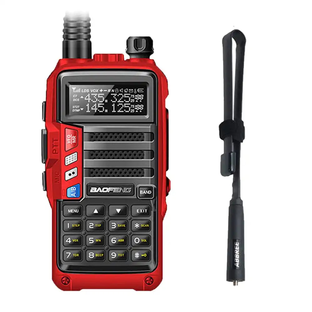 Baofeng UV-S9 Tri-Band 8W Funkgerät rot mit langer 47cm CS Tactical Antenne für verbesserte Reichweite.