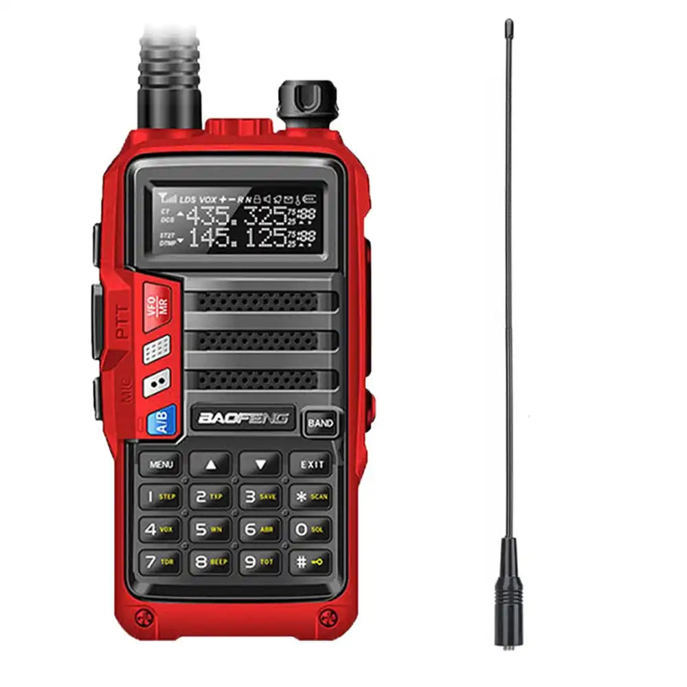 Baofeng UV-S9 Tri-Band 8W Walkie-Talkie in Rot mit hochleistungsfähiger NA-771 Antenne für optimale Signalstärke.