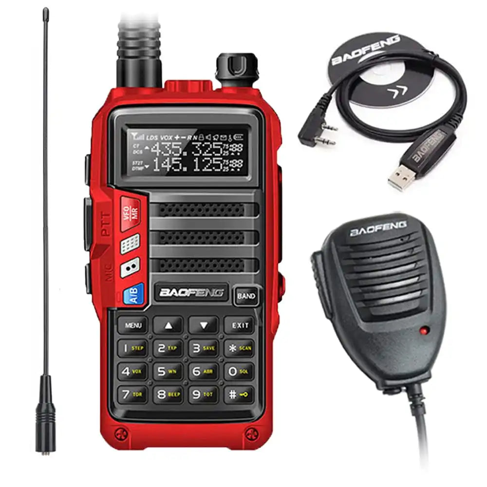 Baofeng UV-S9 Tri-Band 8W Funkgerät rot, inklusive Programmierkabel, Lautsprechermikrofon und NA-771 Antenne.