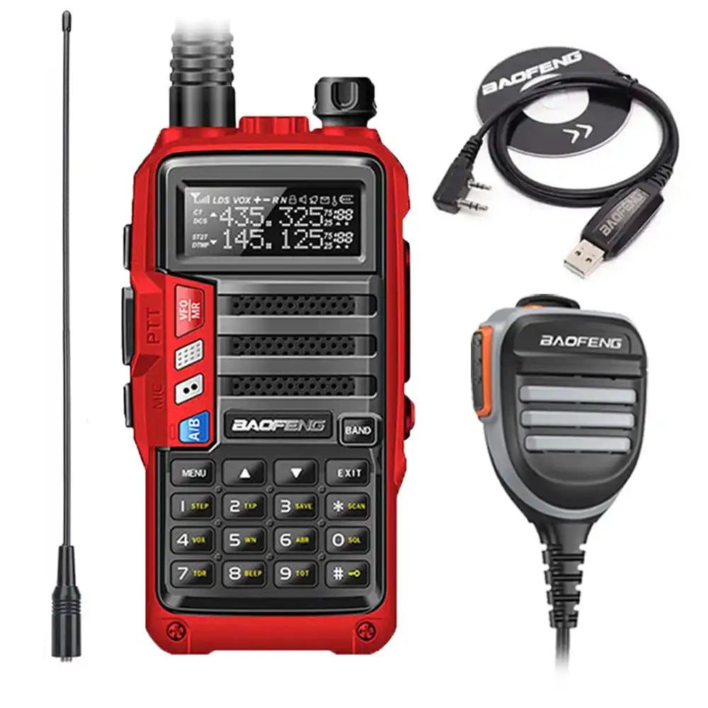 Baofeng UV-S9 Tri-Band 8W Funkgerät Rot, komplettset mit Programmierkabel, wasserdichtem Lautsprechermikrofon und NA-771 Antenne.