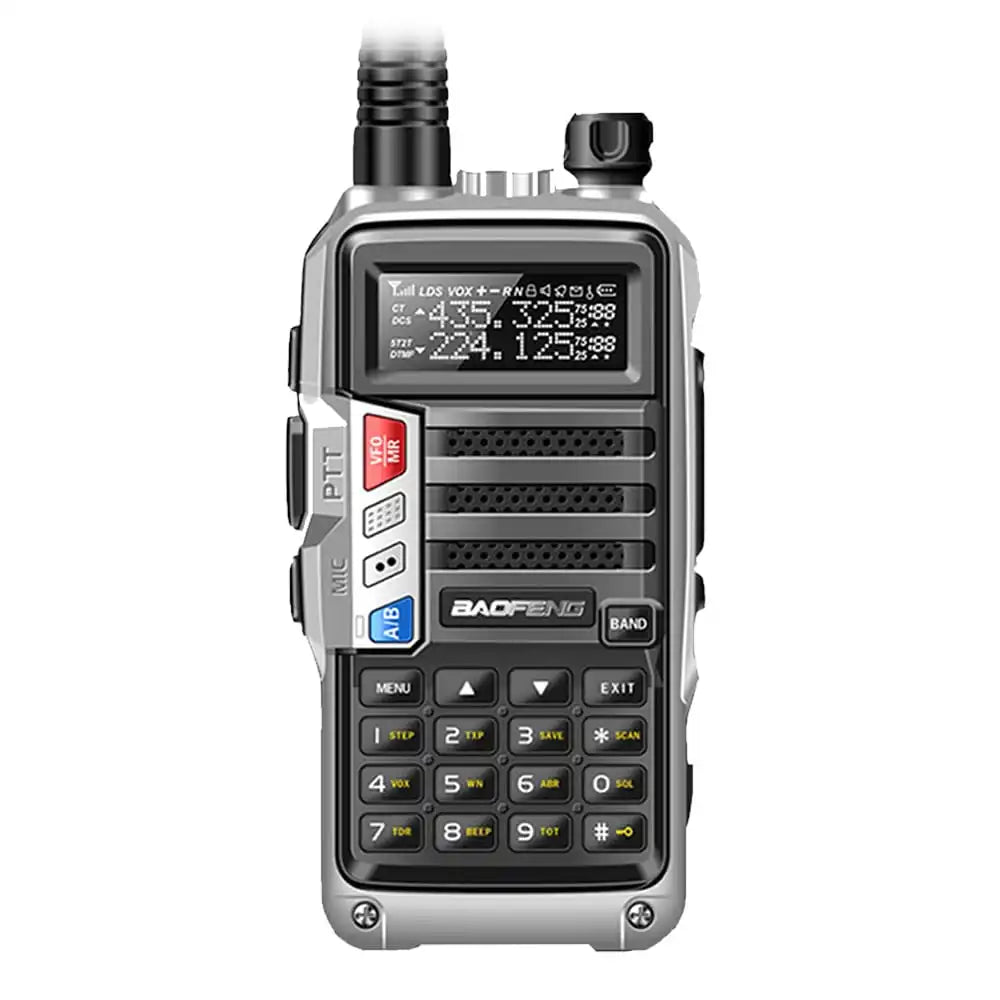 Baofeng UV-S9 Tri-Band 8W Funkgerät in Silber, ein leistungsstarkes und vielseitiges Walkie-Talkie.