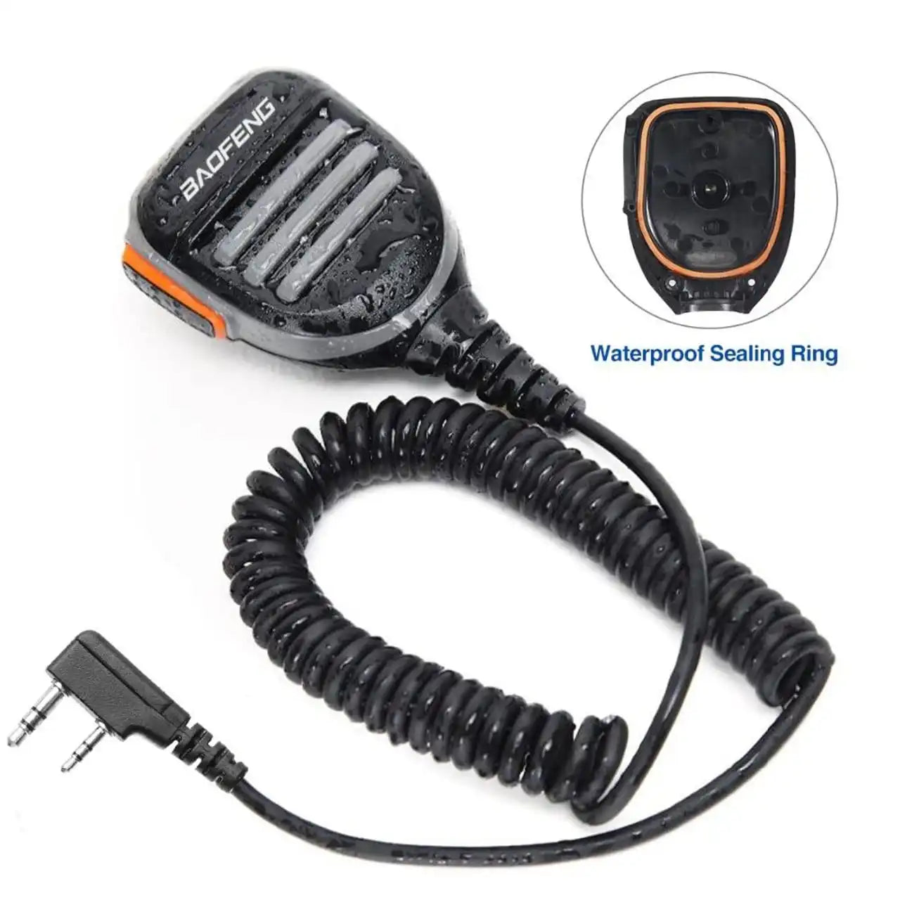 Nahaufnahme der 2-Pin-Kenwood-Stecker Buchse für sichere Verbindung mit Baofeng Funkgeräten.