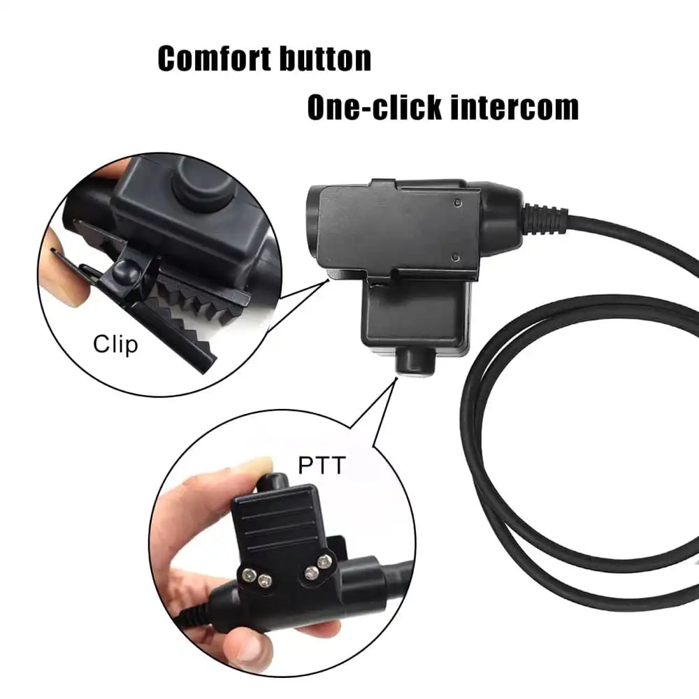 Anschließen des U94 PTT-Adapters, Clip und PTT-Taste, Nahaufnahme.